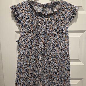 Adrianna Papell Black Dress with Blue and Orange Floral Pattern